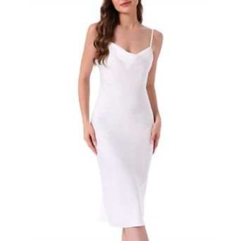 Women's Sleepdress Satin Silky Fishtail Hem Cowl Neck Sleeveless Spaghetti Strap Midi Nightgown