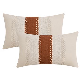 2 pc Geometry Weave Throw Pillow Covers for Sofa Living Room Boho Farmhouse Decor