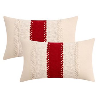 2 pc Geometry Weave Throw Pillow Covers for Sofa Living Room Boho Farmhouse Decor