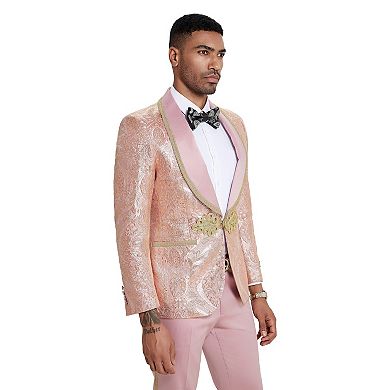 Men’s Skinny-Fit 2-Piece Paisley Suit with Satin Shawl Collar