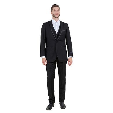 Men's 3pc Slim-Fit Tuxedo Set Peak Lapel w/ Satin Trim