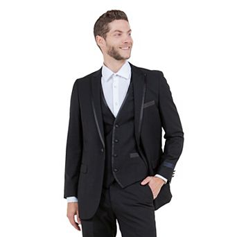 Men's 3 pc Slim-Fit Tuxedo Set Peak Lapel w/ Satin Trim