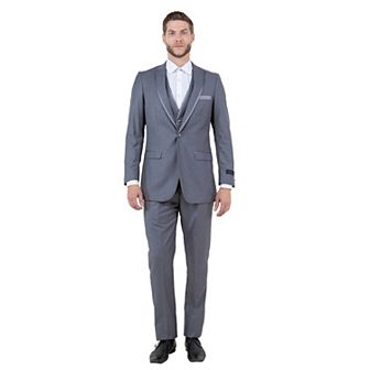 Men's 3 pc Slim-Fit Tuxedo Set Peak Lapel w/ Satin Trim