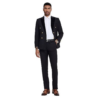 Men’s Skinny-Fit Double-Breasted 2-Piece Suit with Velvet Peak Lapel
