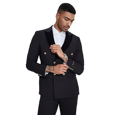 Men’s Skinny-Fit Double-Breasted 2-Piece Suit with Velvet Peak Lapel