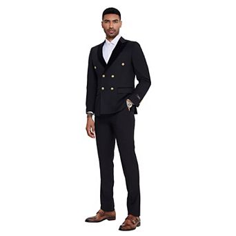 Men’s Skinny-Fit Double-Breasted 2 pc Suit with Velvet Peak Lapel