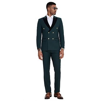Men’s Skinny-Fit Double-Breasted 2 pc Suit with Velvet Peak Lapel
