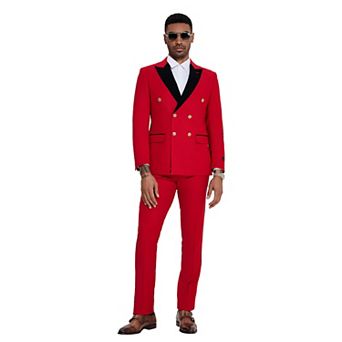 Men’s Skinny-Fit Double-Breasted 2 pc Suit with Velvet Peak Lapel