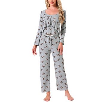 Women's 3 pc Pajama Set Cami Tank Top Long Pants and V-Neck Long Sleeve Cardigan Loungewear Sets