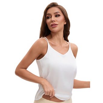 Women's V Neck Strappy Back Tank Top Cami Spaghetti Strap Light Loose Fit Sleeveless Camisoles