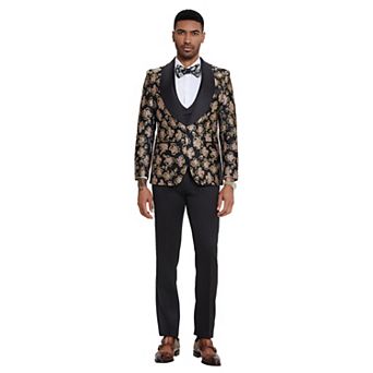 Men’s Skinny-Fit 3 pc Floral Suit with Satin Shawl Lapel & Vest