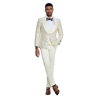 Men’s Skinny-Fit 3 pc Floral Suit with Satin Shawl Lapel & Vest