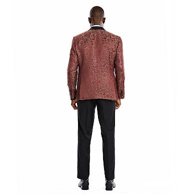 Men’s Skinny-Fit 3pc Golden Paisley Suit Set with Satin Shawl Collar