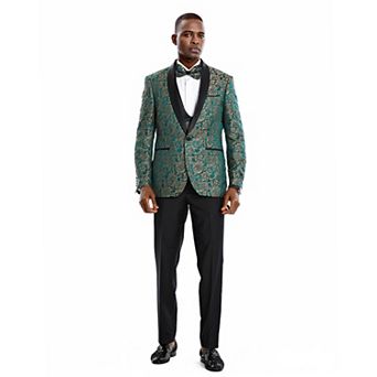 Men’s Skinny-Fit 3 pc Golden Paisley Suit Set with Satin Shawl Collar