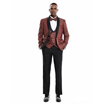 Men’s Skinny-Fit 3 pc Golden Paisley Suit Set with Satin Shawl Collar