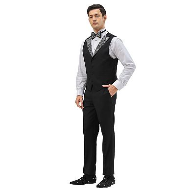 Men's Skinny-Fit 3-Piece Tuxedo with Stone-Studded Peak Lapel