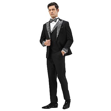 Men's Skinny-Fit 3-Piece Tuxedo with Stone-Studded Peak Lapel