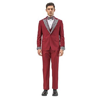Men's Skinny-Fit 3 pc Tuxedo with Stone-Studded Peak Lapel