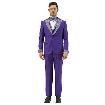 Men's Skinny-Fit 3 pc Tuxedo with Stone-Studded Peak Lapel