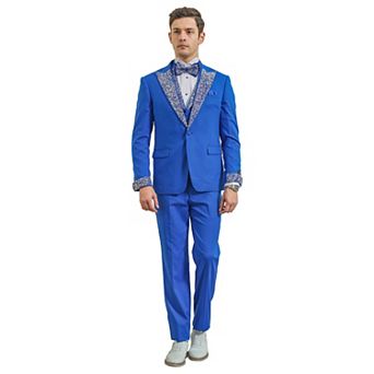 Men's Skinny-Fit 3 pc Tuxedo with Stone-Studded Peak Lapel