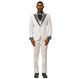 Men's Skinny-Fit 3 pc Tuxedo with Stone-Studded Peak Lapel