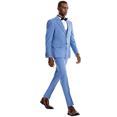 Men’s Skinny-Fit 3-Piece Pinstriped Summer Suit with Notch Lapel & Double-Breasted Vest