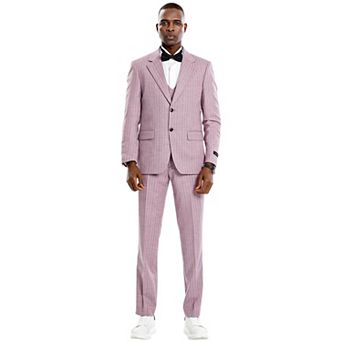 Men’s Skinny-Fit 3 pc Pinstriped Summer Suit with Notch Lapel & Double-Breasted Vest