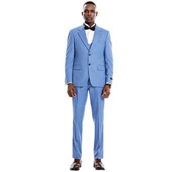 Men’s Skinny-Fit 3 pc Pinstriped Summer Suit with Notch Lapel & Double-Breasted Vest