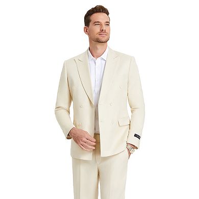 Men’s Skinny-Fit 2-Piece Double-Breasted Linen Summer Suit Set with Peak Lapel