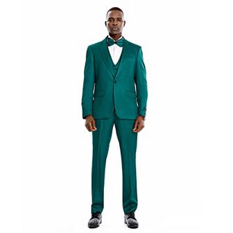 Men’s Skinny-Fit 3 pc Polka Dotted Suit Set with Satin Shawl Collar on Vest