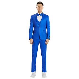 Men’s Skinny-Fit 3 pc Polka Dotted Suit Set with Satin Shawl Collar on Vest