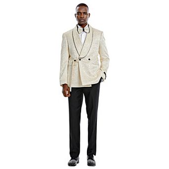 Tazzio Double-Breasted 2 pc Paisley Suit Set w/ Belt