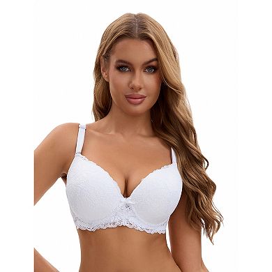 3 Pcs for Women's Lace Full Coverage Adjustable Strap Push Up Bras, Available in Plus Size