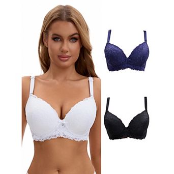 3 pc for Women's Lace Full Coverage Adjustable Strap Push Up Bras, Available in Plus Size