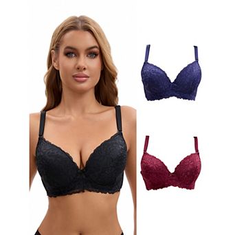 3 pc for Women's Lace Full Coverage Adjustable Strap Push Up Bras, Available in Plus Size