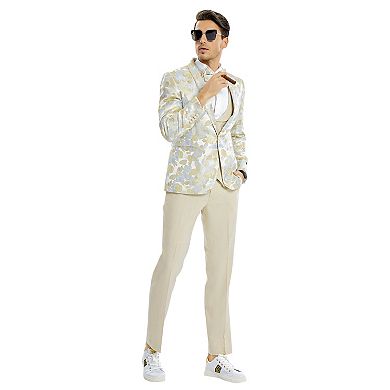 Men’s Skinny-Fit 3pc Floral Suit Set with Satin Shawl Collar on Vest