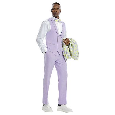 Men’s Skinny-Fit 3pc Floral Suit Set with Satin Shawl Collar on Vest