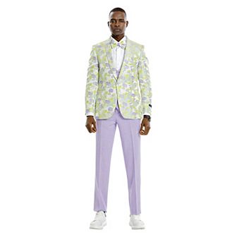 Men’s Skinny-Fit 3 pc Floral Suit Set with Satin Shawl Collar on Vest