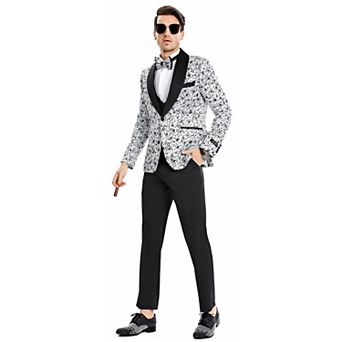 Men’s Skinny-Fit 3 pc Fashion Suit with Double-Breasted Vest & Shawl Collar