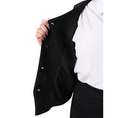 Women's Plus Size 2 Piece Blazers Set, Fully Lined 4 Button Suit Vest and Faux Suede Mini Skirt