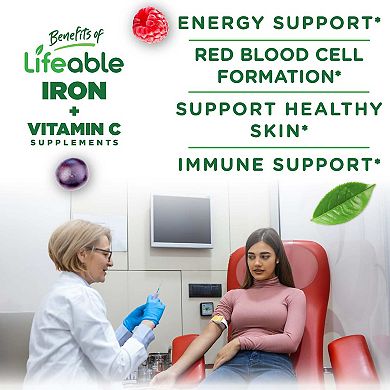 Lifeable® Iron 20 mg with Vitamin C Gummies - Healthy Iron Levels - 60 Gummies