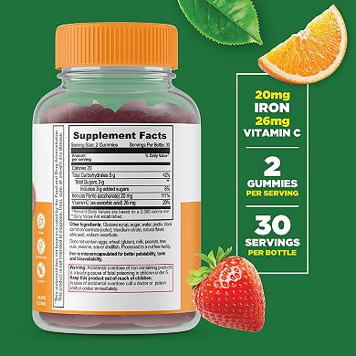 Lifeable® Iron 20 mg with Vitamin C Gummies - Healthy Iron Levels - 60 Gummies