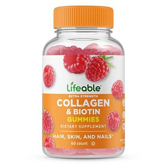 Lifeable® Collagen peptides 100 mg with Biotin 10,000 mcg Gummies - Hair Skin Nail - 60 Gummies