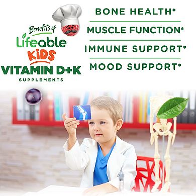 Lifeable® Vitamin D3 + K2 for Kids Gummies - Bone Health And Immunity - 60 Gummies