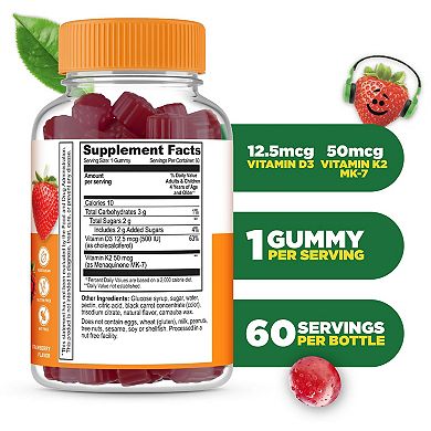 Lifeable® Vitamin D3 + K2 for Kids Gummies - Bone Health And Immunity - 60 Gummies