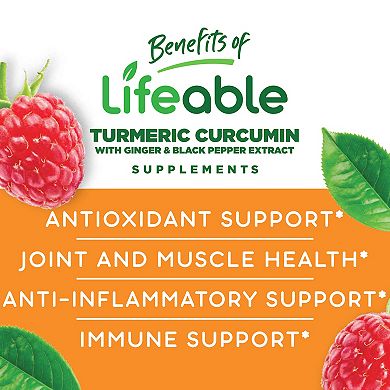 Lifeable® Turmeric Curcumin with Ginger & Black Pepper Extract Gummies - 60 Gummies