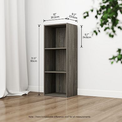Furinno Luder 3-Tier Cube 31.5" Wood Bookcase, Small Bookshelf for Home Office & Bedroom, Gray