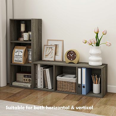 Furinno Luder 3-Tier Cube 31.5" Wood Bookcase, Small Bookshelf for Home Office & Bedroom, Gray
