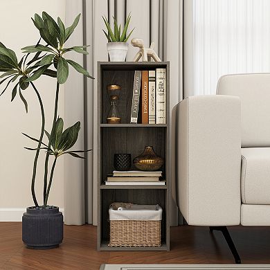 Furinno Luder 3-Tier Cube 31.5" Wood Bookcase, Small Bookshelf for Home Office & Bedroom, Gray