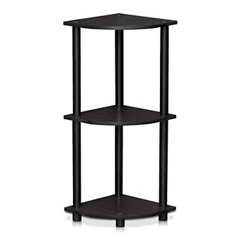 Furinno 3 tier 30" Wooden Round Corner Shelf for Living Room, Dark Walnut